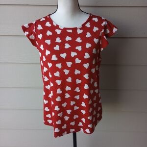 C'est La Vie Red & White Hearts Ruffle Sleeve Valentine's Day Top